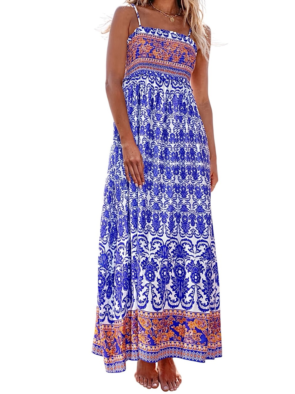 Cupshe Wild Meadow Ornate Smocked Sleeveless Maxi Dress Size Medium NWT
